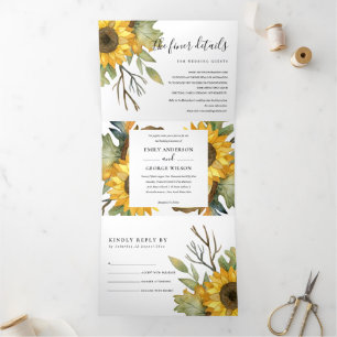 TRÍPTICA INVITACIÓN DE BODA DE COLOR DE AGUA AMARILLO