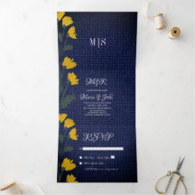 Invitación de boda de Denim & Wild Flowers de tres
