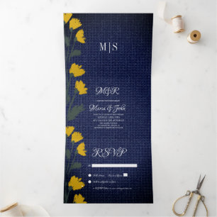 Tríptica Invitación de boda de Denim & Wild Flowers de tres