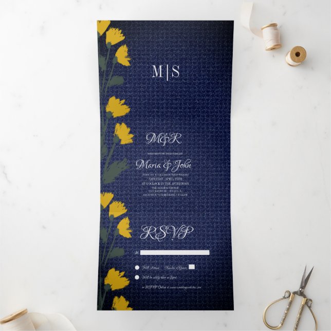 Tríptica Invitación de boda de Denim & Wild Flowers de tres (Interior)