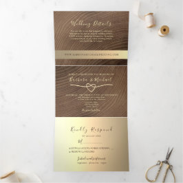 Tríptica Invitación de boda de madera plegable en tres part