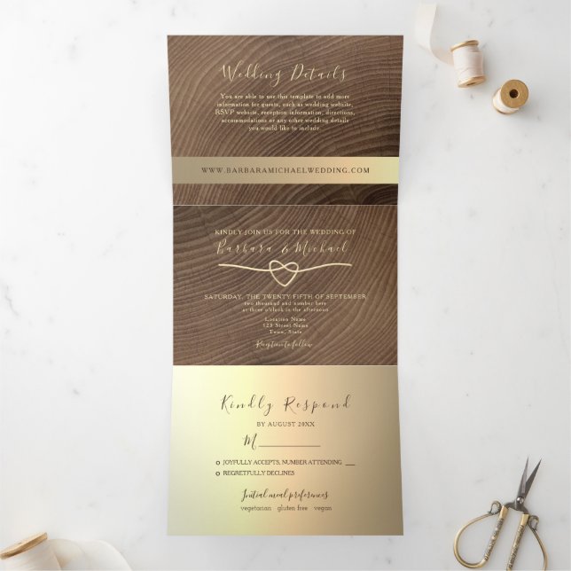 Tríptica Invitación de boda de madera plegable en tres part (Interior)