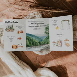 Tríptica Invitación de boda de montaña en acuarela tri-pleg
