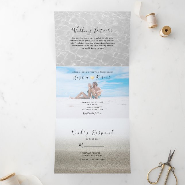 Tríptica Invitación de boda de playa triptica (Interior)