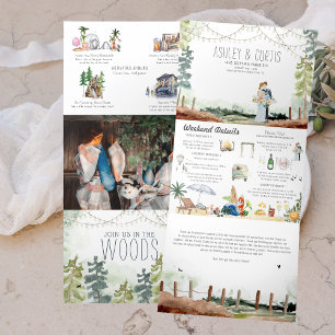 Tríptica Invitación de boda ilustrada de la playa del bosqu
