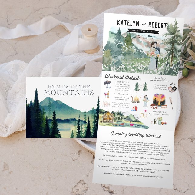 Tríptica Invitación de boda ilustrada junto al lago | Monta (Subido por el creador)