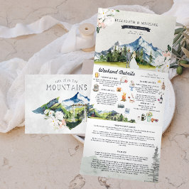 Tríptica Invitación de Boda Ilustrada Montaña Glacial Rústi