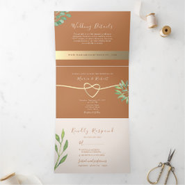 Tríptica Invitación de boda plegable de terracota