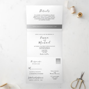 Tríptica Invitación de boda plegable tripartita con guión m