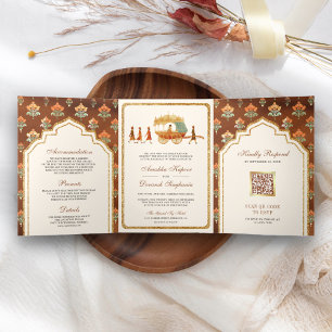 Tríptica Invitación de Boda Real Vintage Queen Gold Chariot