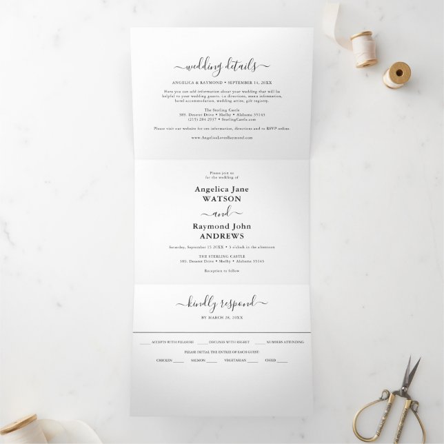 Tríptica Invitación de boda simple clásica tri-plegable (Interior)