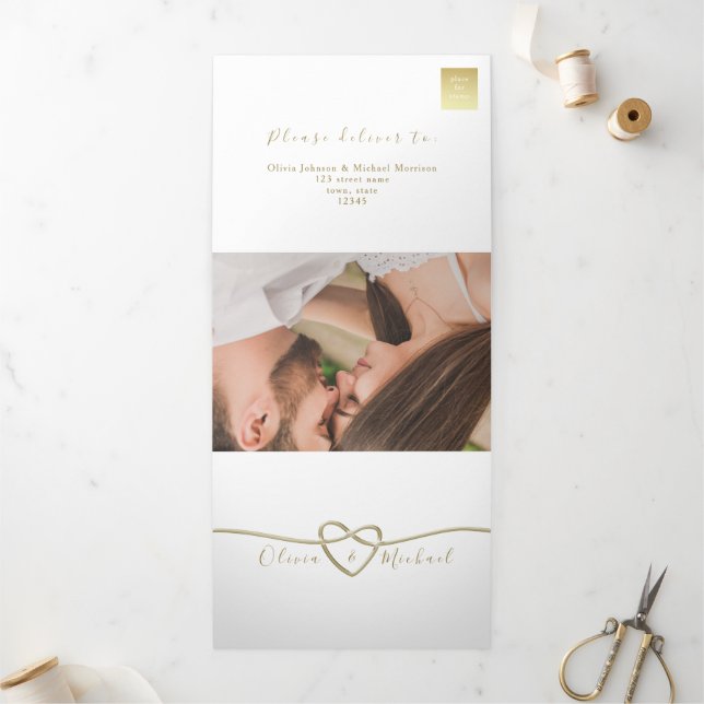 Tríptica Invitación de boda simple y elegante de tres solap (Exterior)