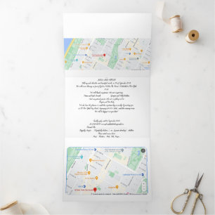 Tríptica Invitación de boda todo en uno incluye mapas