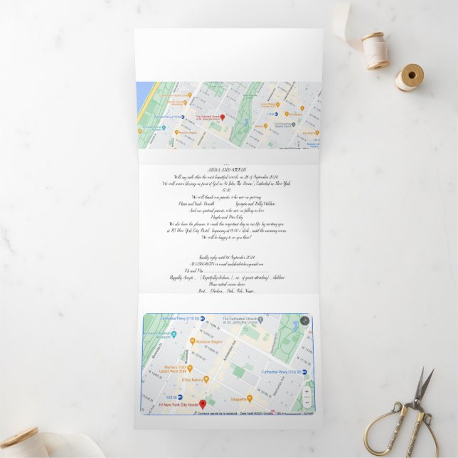 Tríptica Invitación de boda todo en uno incluye mapas (Interior)