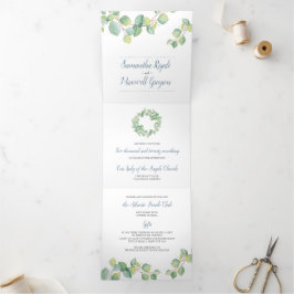 Tríptica Invitación de Boda Todo Incluido de Eucalipto Rúst