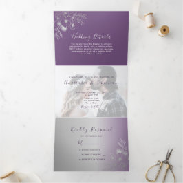 Tríptica Invitación de boda tri-plegable con foto púrpura