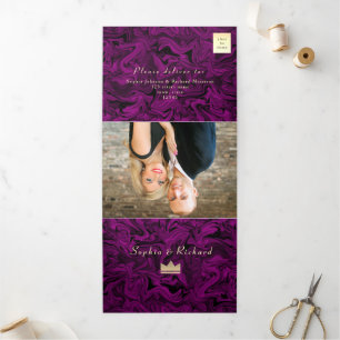 Tríptica Invitación de boda triple plegable morada 3 en 1 c