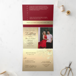 Tríptica Invitación de boda triptica de foto oro de Borgoña