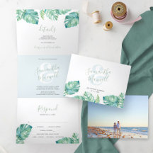 Invitación de Boda Tropical Costera Plegable en Tr