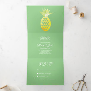 Tríptica Invitación de Boda Tropical Piña Acuarela Piña Fru