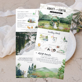Tríptica Invitación de bodas de montaña forestal rústica pl