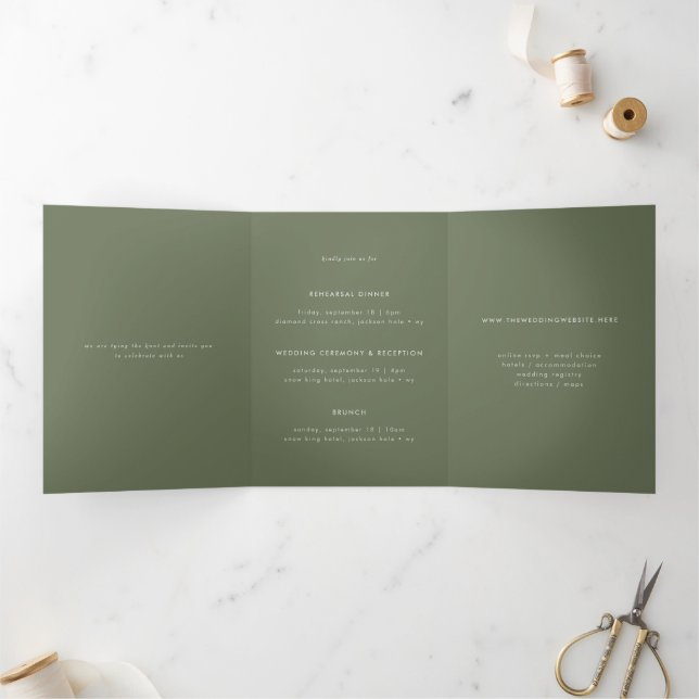Tríptica Invitación Mínima De Matrimonio Verde De Múltiples (Interior)
