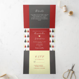 Tríptica Invitación Plegable Triple para Boda de Invierno R