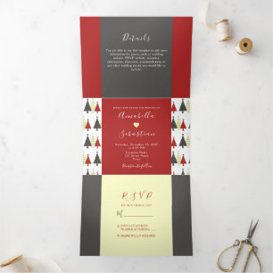 Tríptica Invitación Plegable Triple para Boda de Invierno R