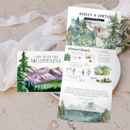 Tríptica Invitación plegable triple para boda rústica en la