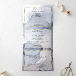 Tríptica Invitación Tri-Fold Abstract Ink Dusty Blue Mauve 