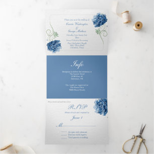 Tríptica Invitación Tri-Fold Boda de Hidrangea Azul de moda