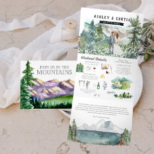 Tríptica Invitación Tri-Fold Boda de Montaña Rústica