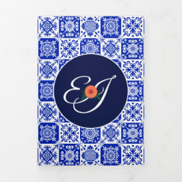 Tríptica Invitación Tri-Fold Boda de Tile Marigolds mexican