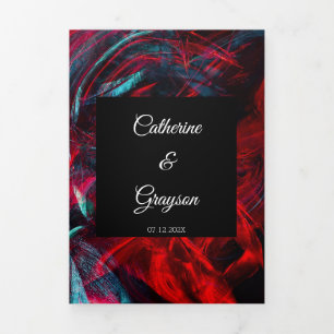 Tríptica Invitación Tri-Fold de Boda Rojo y Negro Moderno