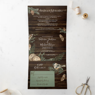Tríptica Invitación Tri-Fold del Boda de Bosques Rústicos d