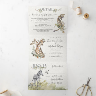 Tríptica Invitación Tri-Fold del Boda de la selva safari tr