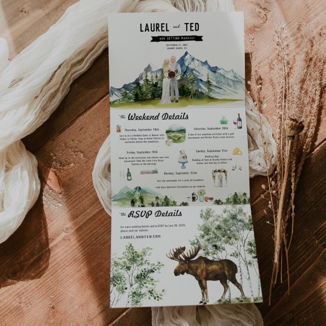 Tríptica Invitación Tri-Fold para Boda Rústica en la Montañ (Subido por el creador)