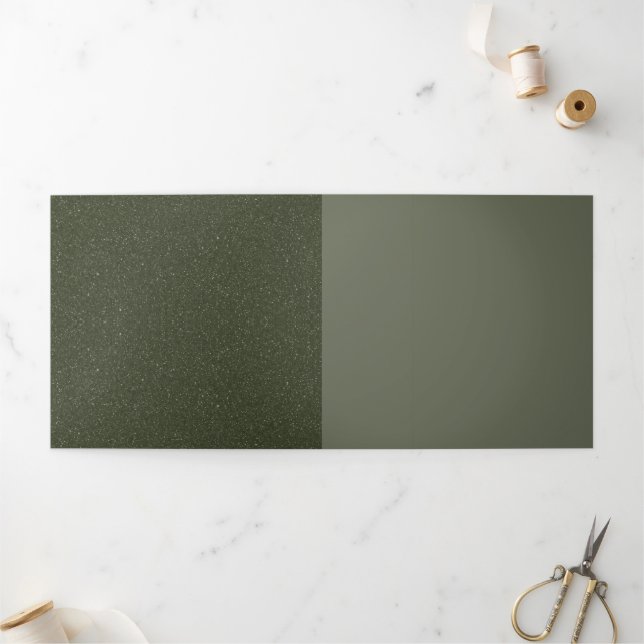 Tríptica Invitación Trifold Verde Musgo Texturizado – Perso (Exterior)