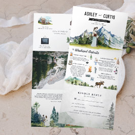 Tríptica Invitación Tripartita para Boda Rústica en la Mont