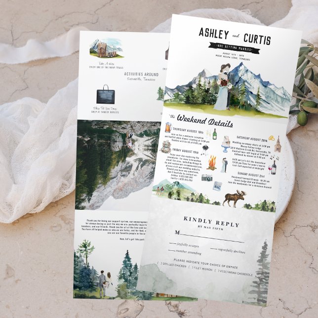 Tríptica Invitación Tripartita para Boda Rústica en la Mont (Subido por el creador)