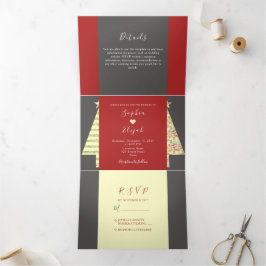 Tríptica Invitación Triple para Boda de Navidad