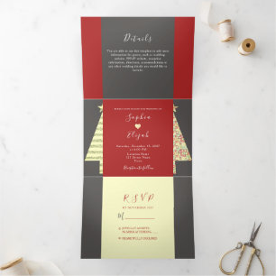 Tríptica Invitación Triple para Boda de Navidad