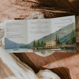 Tríptica Lago de Como Italia   Invitación de Boda Ilustrada