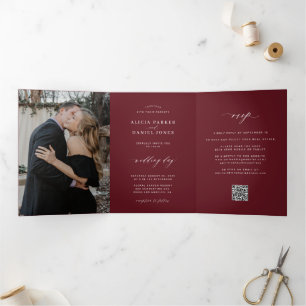 Tríptica Minimalista invitación de boda con QR de RSVP en b