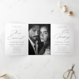 Tríptica Nuestra Boda Invitación de Boda en Inglés y Portug