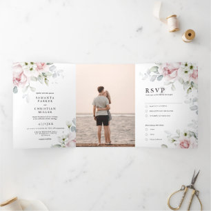 Tríptica Rosas florales   Invitación Tri-Fold boda