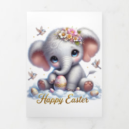 Tríptica Tarjeta Cuta De Pascua Con Elefante