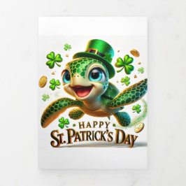 Tríptica Tarjeta Cute St Patrick's Day con tortuga marina