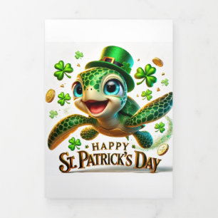 Tríptica Tarjeta Cute St Patrick's Day con tortuga marina