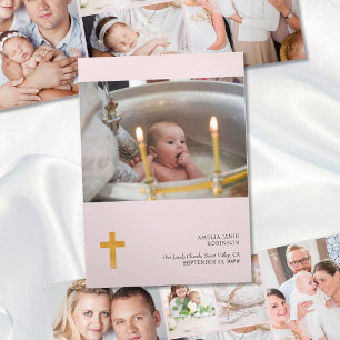 Tríptica Tarjeta de agradecimiento de bautizo 7 fotos rosa
